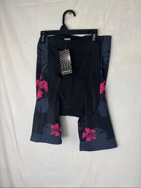 Women's Black Bike Shorts with Pink Floral Accents
